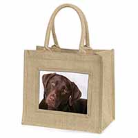 Chocolate Labrador Natural/Beige Jute Large Shopping Bag