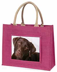 Chocolate Labrador Large Pink Jute Shopping Bag