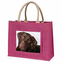 Chocolate Labrador Large Pink Jute Shopping Bag