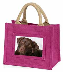 Chocolate Labrador Little Girls Small Pink Jute Shopping Bag