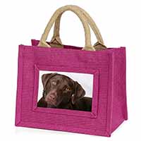 Chocolate Labrador Little Girls Small Pink Jute Shopping Bag