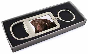 Chocolate Labrador Chrome Metal Bottle Opener Keyring in Box
