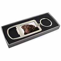 Chocolate Labrador Chrome Metal Bottle Opener Keyring in Box