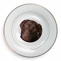 Chocolate Labrador Gold Rim Plate Printed Full Colour in Gift Box