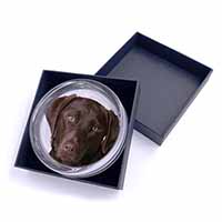 Chocolate Labrador Glass Paperweight in Gift Box