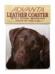 Chocolate Labrador Single Leather Photo Coaster