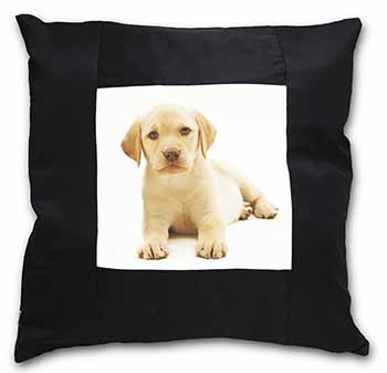 Yellow Labrador Black Satin Feel Scatter Cushion