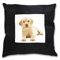 Yellow Labrador Black Satin Feel Scatter Cushion