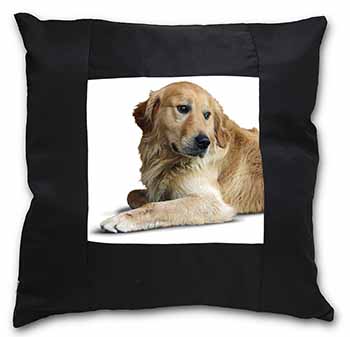 Golden Retriever Dog Black Satin Feel Scatter Cushion