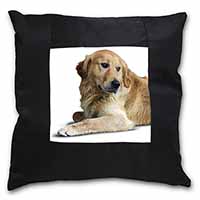 Golden Retriever Dog Black Satin Feel Scatter Cushion