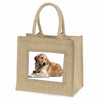 Golden Retriever Dog Natural/Beige Jute Large Shopping Bag