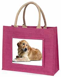 Golden Retriever Dog Large Pink Jute Shopping Bag