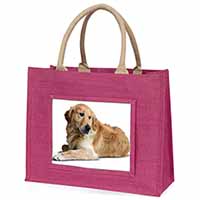 Golden Retriever Dog Large Pink Jute Shopping Bag