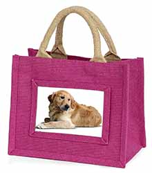 Golden Retriever Dog Little Girls Small Pink Jute Shopping Bag