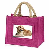 Golden Retriever Dog Little Girls Small Pink Jute Shopping Bag