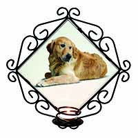 Golden Retriever Dog Wrought Iron Wall Art Candle Holder