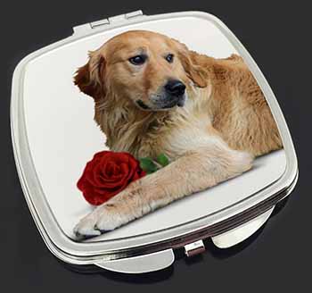 Golden Retriever with Red Rose Make-Up Compact Mirror