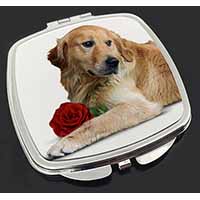 Golden Retriever with Red Rose Make-Up Compact Mirror