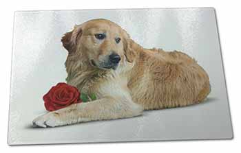 Large Glass Cutting Chopping Board Golden Retriever with Red Rose