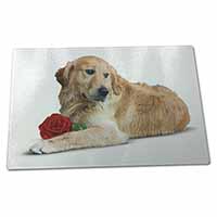 Large Glass Cutting Chopping Board Golden Retriever with Red Rose