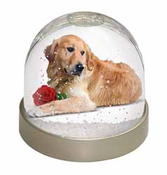 Golden Retriever with Red Rose Snow Globe Photo Waterball