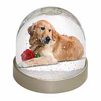 Golden Retriever with Red Rose Snow Globe Photo Waterball