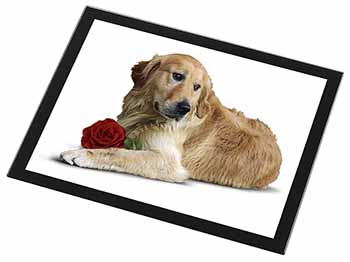 Golden Retriever with Red Rose Black Rim High Quality Glass Placemat