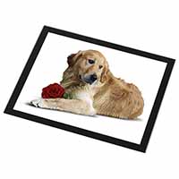 Golden Retriever with Red Rose Black Rim High Quality Glass Placemat