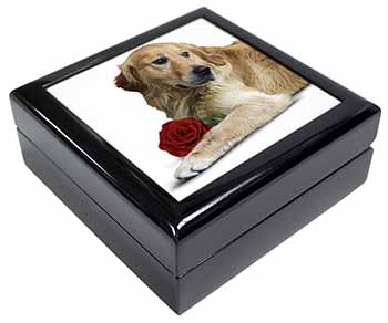 Golden Retriever with Red Rose Keepsake/Jewellery Box