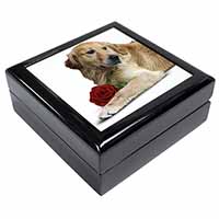 Golden Retriever with Red Rose Keepsake/Jewellery Box