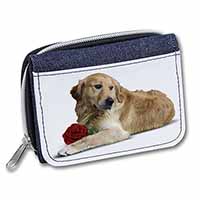 Golden Retriever with Red Rose Unisex Denim Purse Wallet