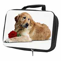 Golden Retriever with Red Rose Black Insulated School Lunch Box/Picnic Bag