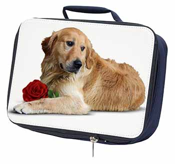 Golden Retriever with Red Rose Navy Insulated School Lunch Box/Picnic Bag