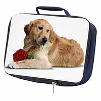 Golden Retriever with Red Rose Navy Insulated School Lunch Box/Picnic Bag