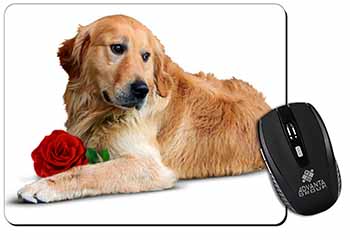 Golden Retriever with Red Rose Computer Mouse Mat