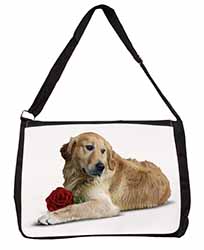 Golden Retriever with Red Rose Large Black Laptop Shoulder Bag School/College