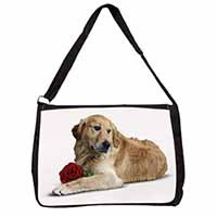 Golden Retriever with Red Rose Large Black Laptop Shoulder Bag School/College