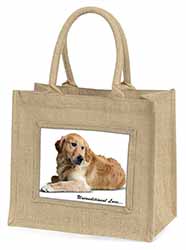 Golden Retriever-With Love Natural/Beige Jute Large Shopping Bag
