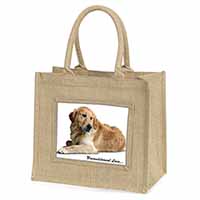 Golden Retriever-With Love Natural/Beige Jute Large Shopping Bag