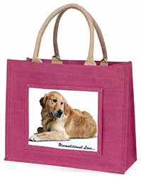 Golden Retriever-With Love Large Pink Jute Shopping Bag