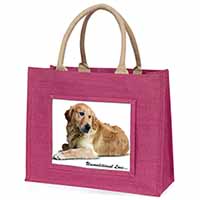 Golden Retriever-With Love Large Pink Jute Shopping Bag