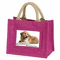 Golden Retriever-With Love Little Girls Small Pink Jute Shopping Bag