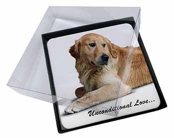 4x Golden Retriever-With Love Picture Table Coasters Set in Gift Box