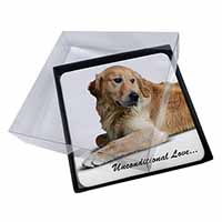 4x Golden Retriever-With Love Picture Table Coasters Set in Gift Box