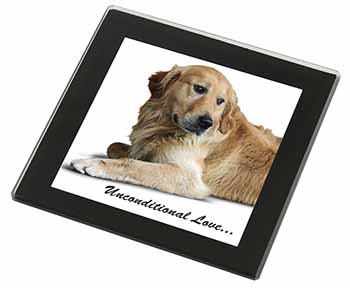 Golden Retriever-With Love Black Rim High Quality Glass Coaster