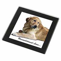 Golden Retriever-With Love Black Rim High Quality Glass Coaster