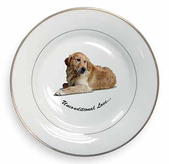 Golden Retriever-With Love Gold Rim Plate Printed Full Colour in Gift Box