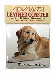 Golden Retriever-With Love Single Leather Photo Coaster
