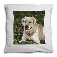 Yellow Labrador Dog Soft White Velvet Feel Scatter Cushion