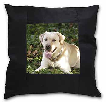 Yellow Labrador Dog Black Satin Feel Scatter Cushion